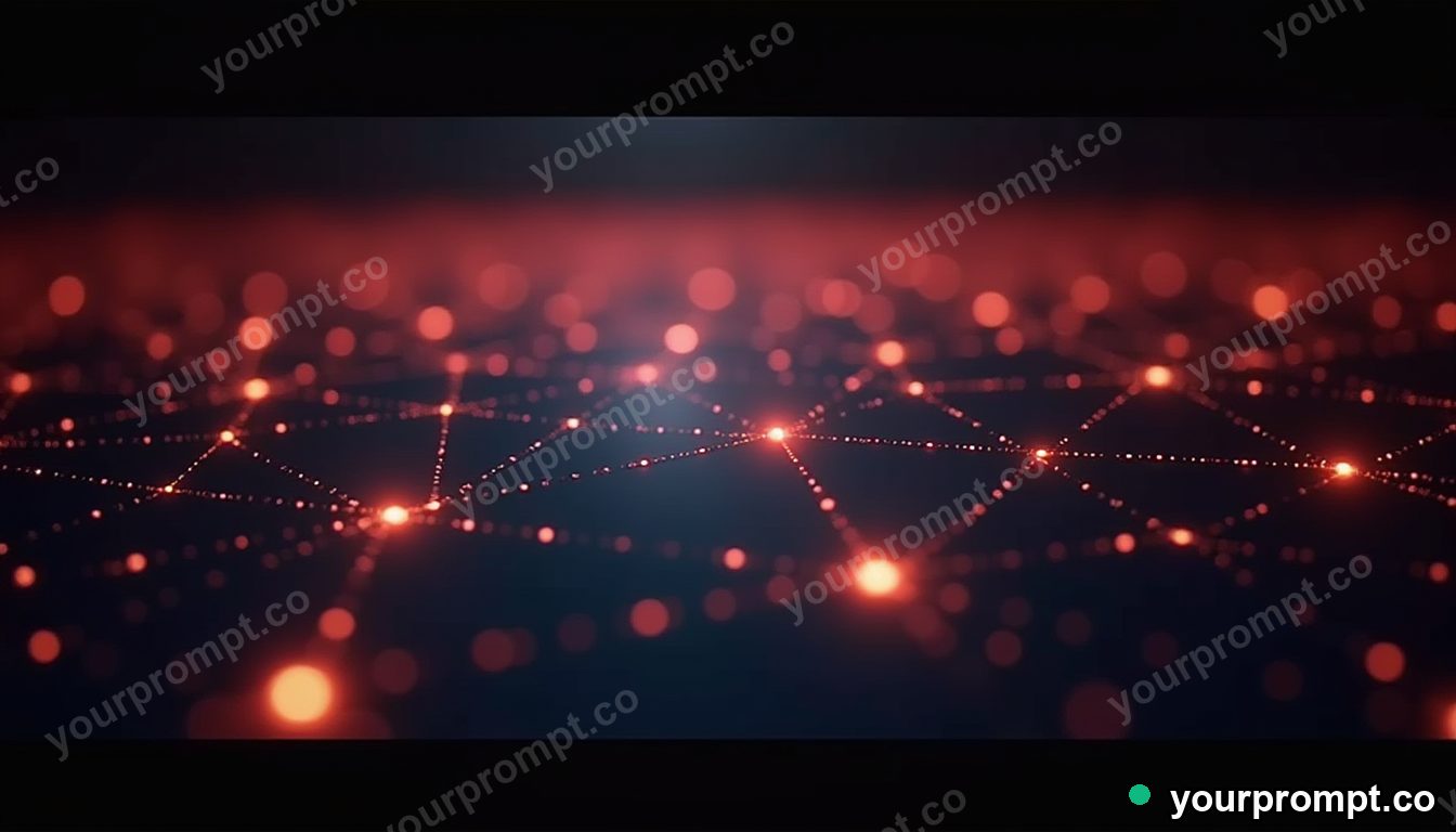 A luminous lattice of connected glowing points in polished advertising render style — AI-generated image from a text prompt