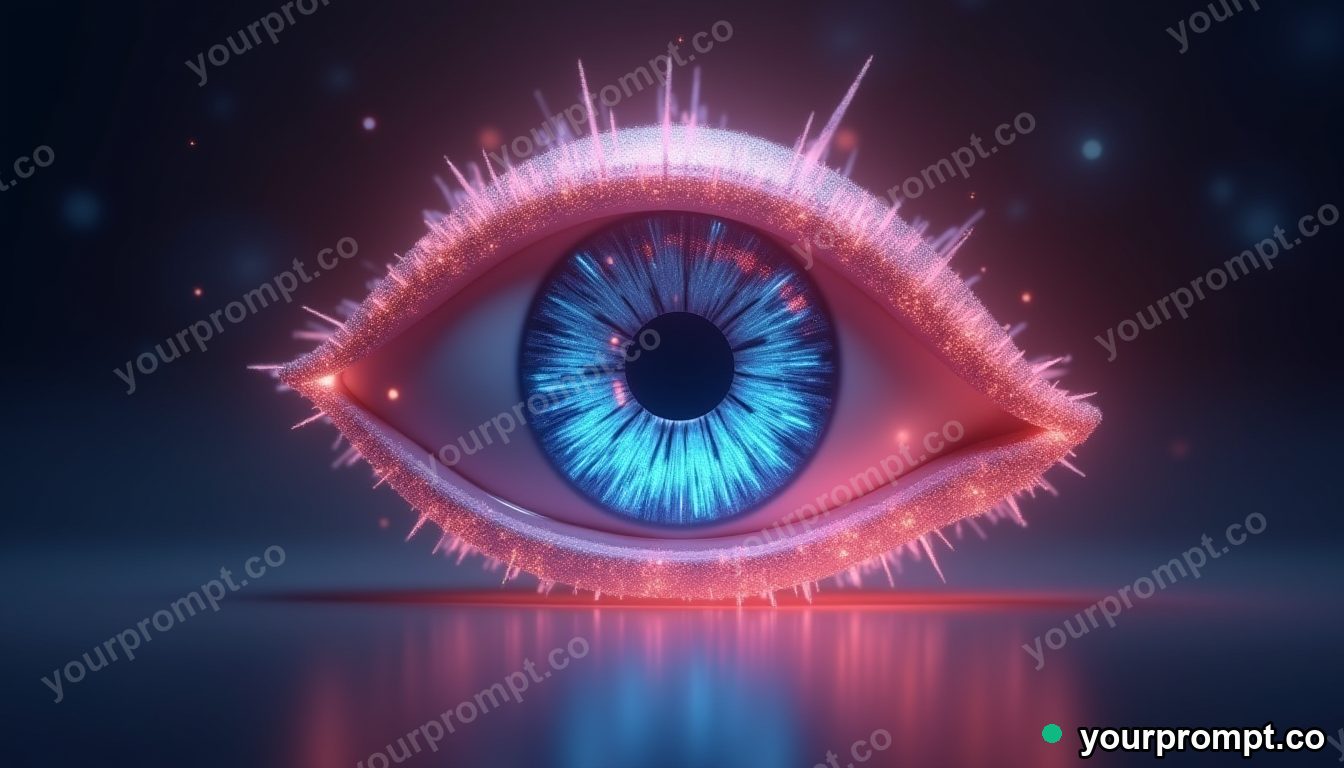 An abstract glowing eye formed from streams of light in hyperrealistic 3D render style — AI-generated image from a text prompt