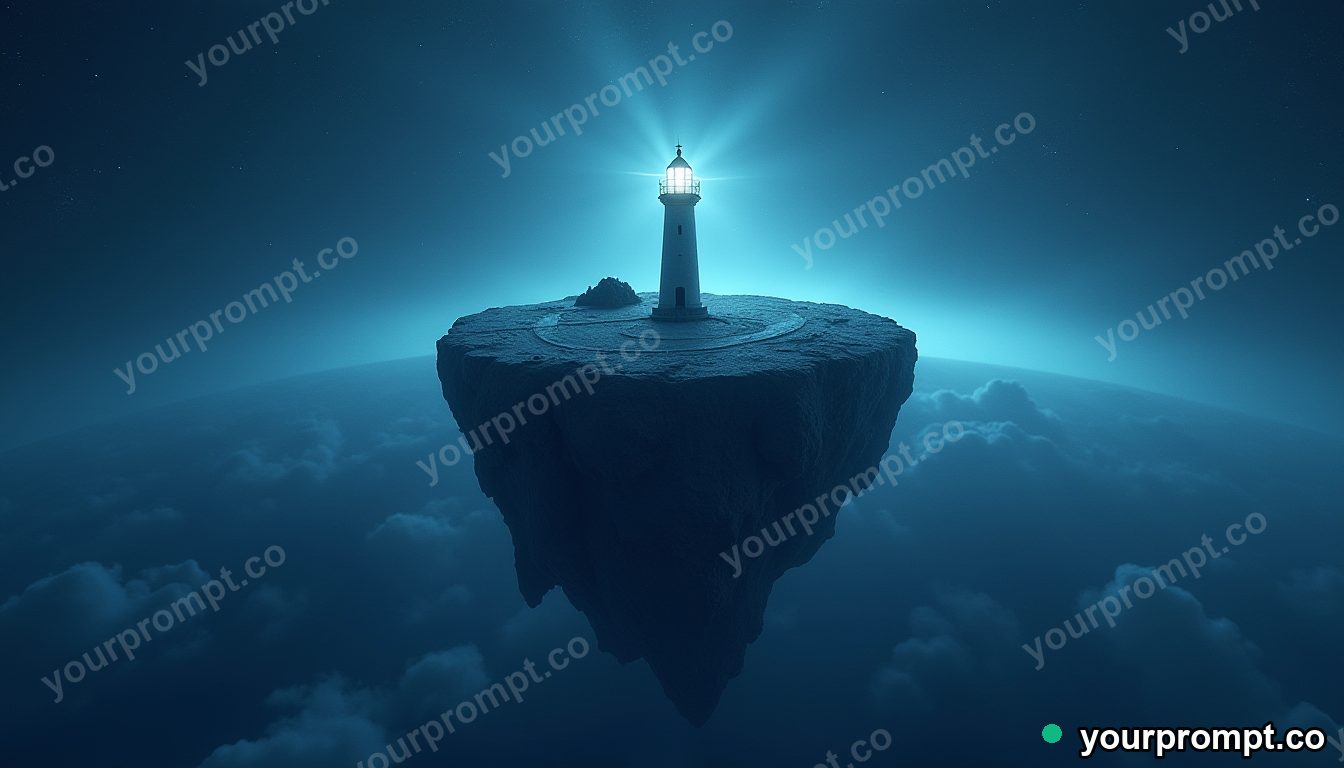 A tiny planet with a single lighthouse and a winding path in matte concept painting style — AI-generated image from a text prompt