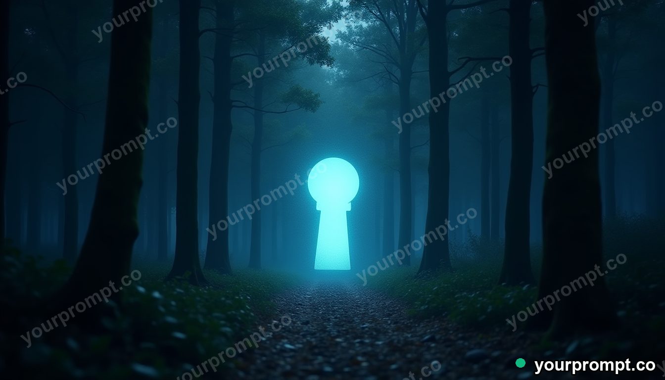 A glowing keyhole floating in a dark enchanted forest in dreamy pastel style — AI-generated image from a text prompt