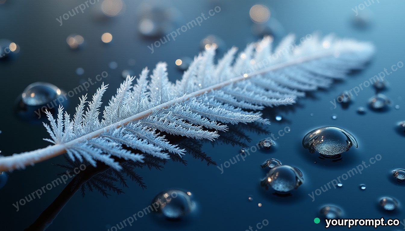 Frost feathers spreading across dark glass in extreme macro photograph style — AI-generated image from a text prompt