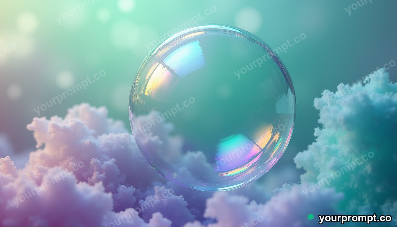 A soap bubble film swirling green and violet in extreme macro photograph style — AI-generated image from a text prompt