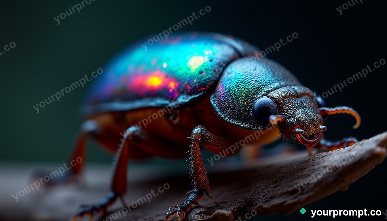 A beetle carapace like polished opal in extreme macro photograph style — AI-generated image from a text prompt