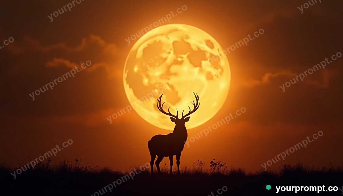 A stag silhouetted against a giant rising moon in matte concept painting style — AI-generated image from a text prompt