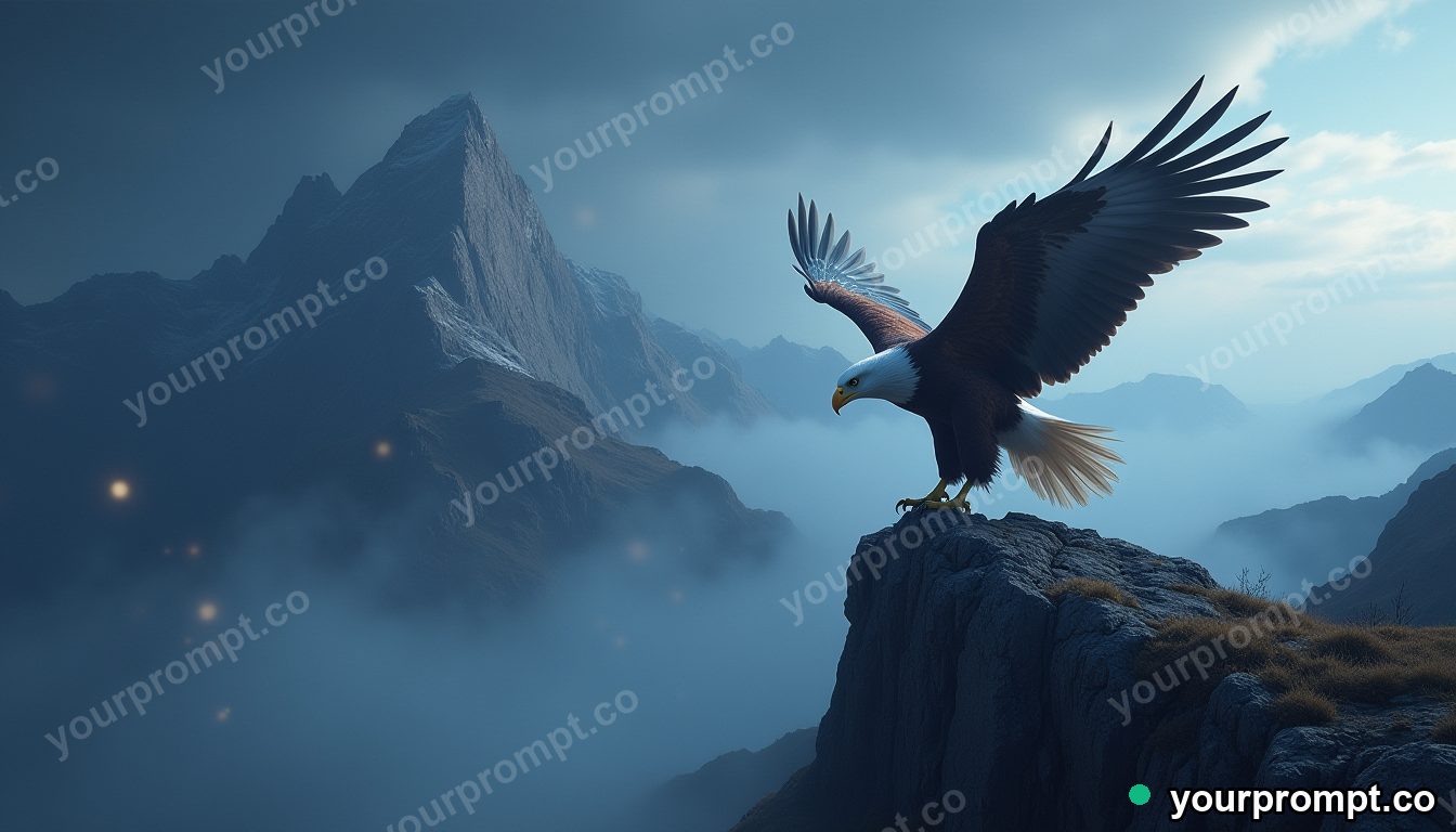 A majestic eagle perched on a misty mountain crag in matte concept painting style — AI-generated image from a text prompt