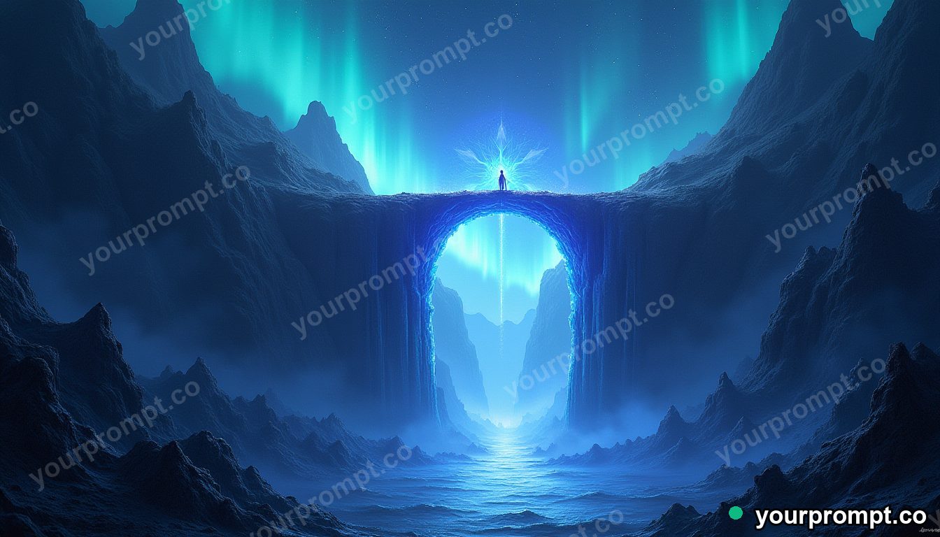 A glowing crystal bridge over a starlit chasm in epic fantasy concept art style — AI-generated image from a text prompt