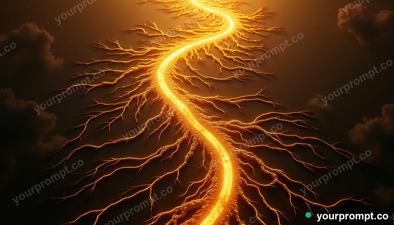A golden circuit pattern branching like roots