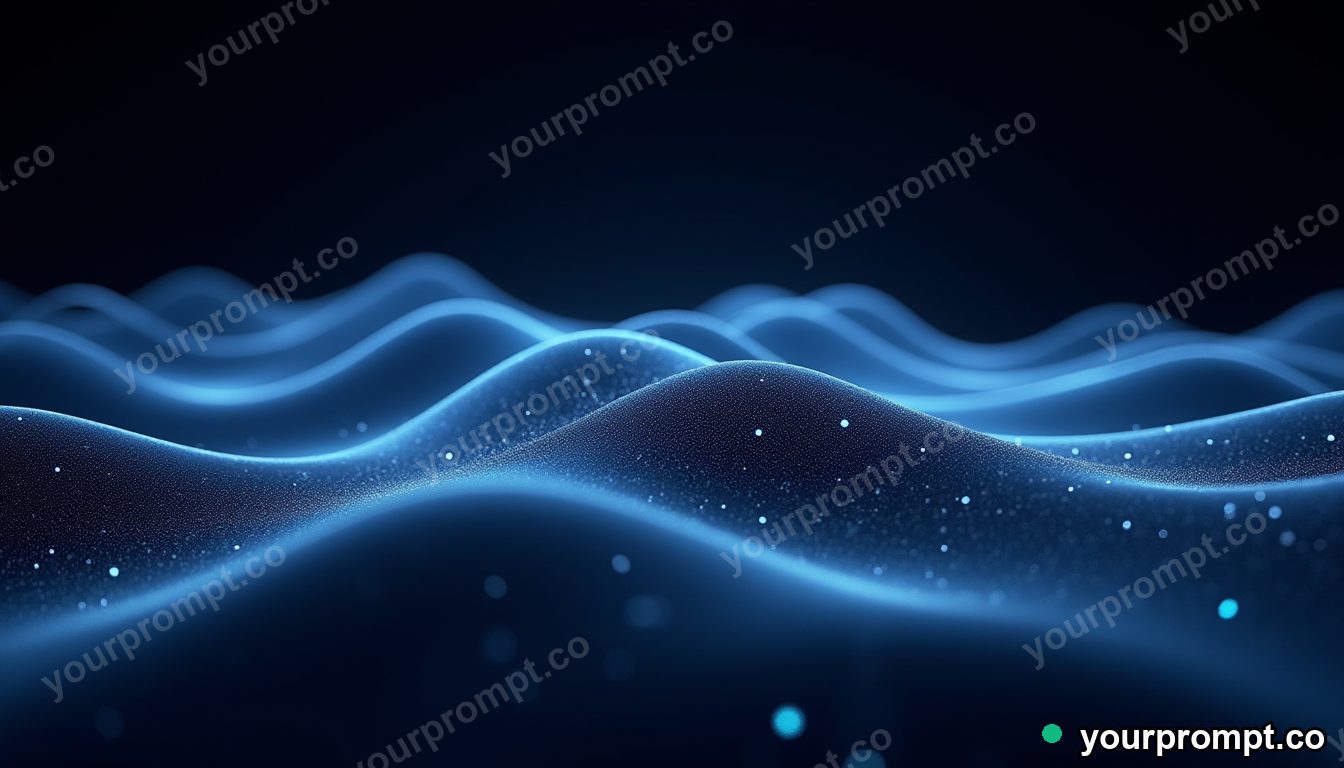 A glowing wireframe wave rippling across dark space in matte concept painting style — AI-generated image from a text prompt