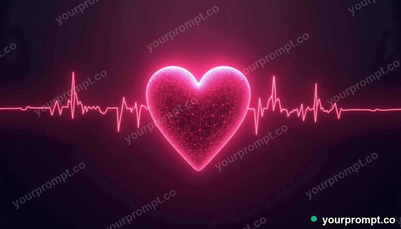 An abstract AI heart pulsing with soft light in polished advertising render style — AI-generated image from a text prompt