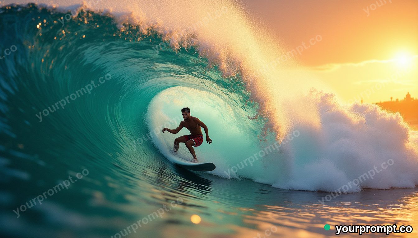 A surfer carving the inside of a giant glassy wave