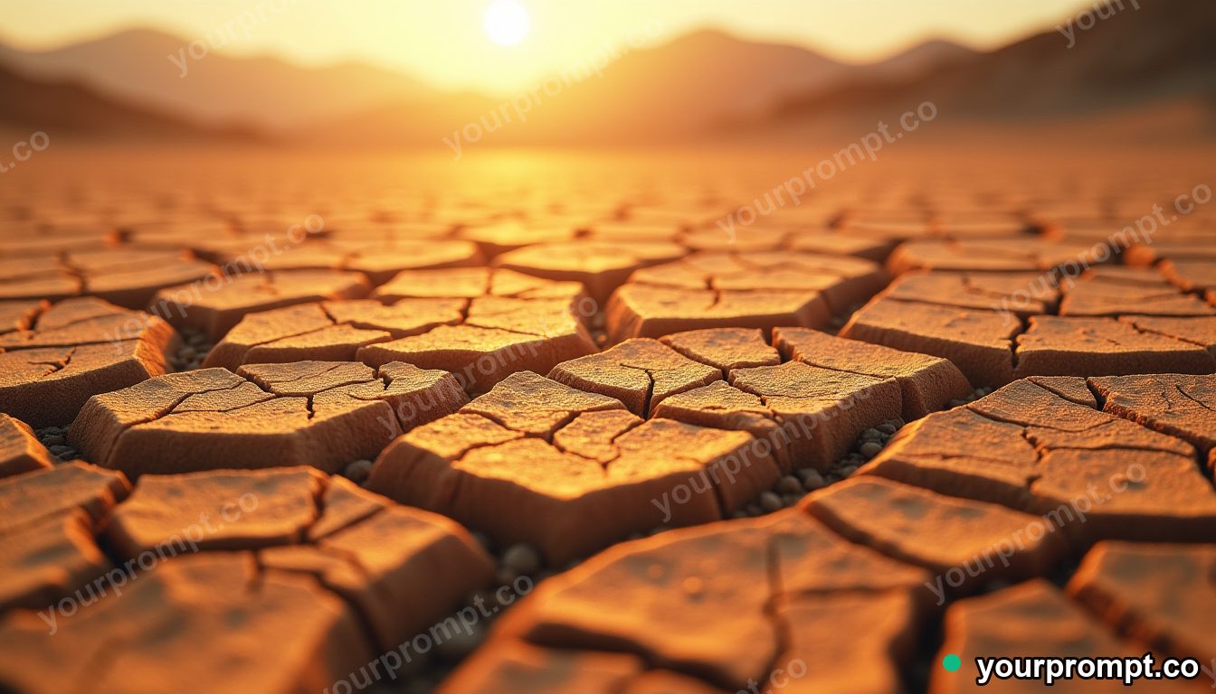 Cracked dry earth in a sunbaked desert, macro