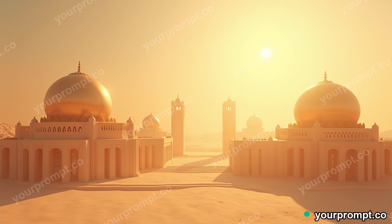 A desert palace with golden domes