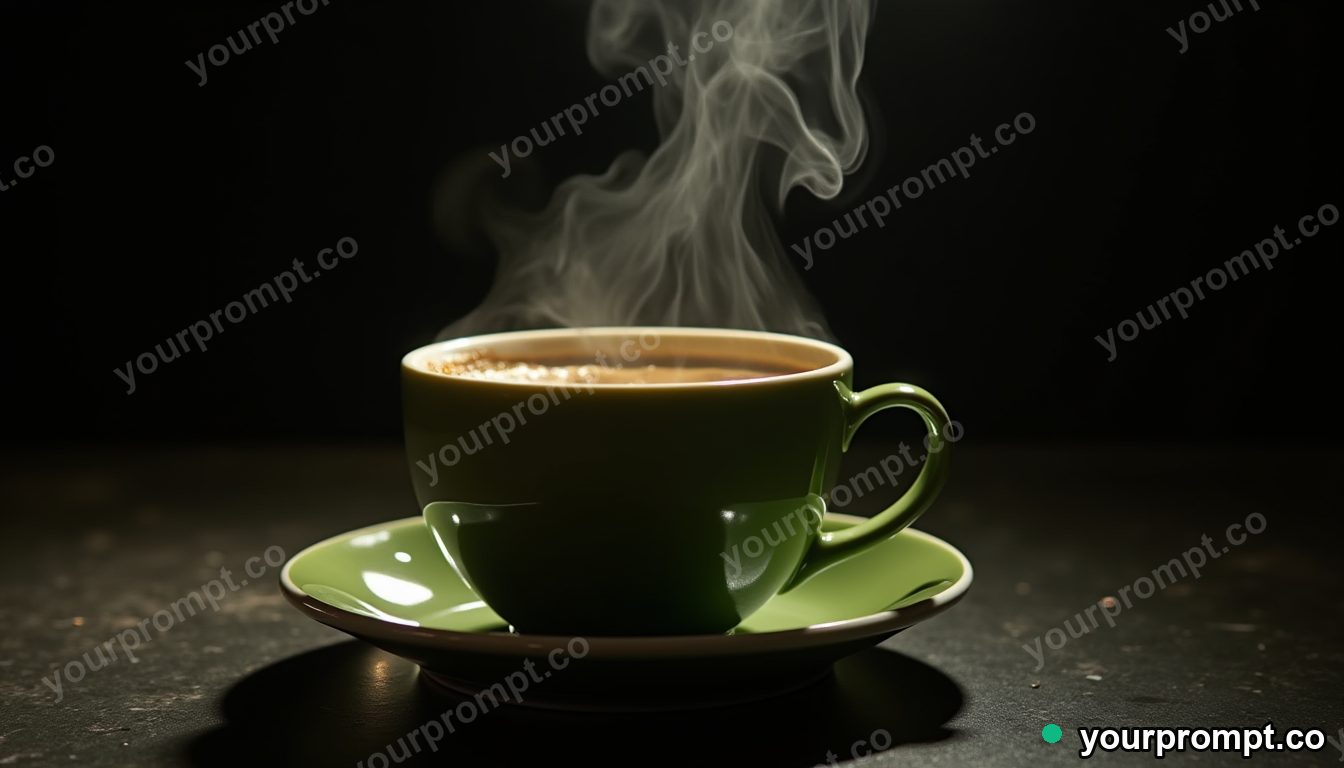 A steaming cup of matcha beside whisked foam