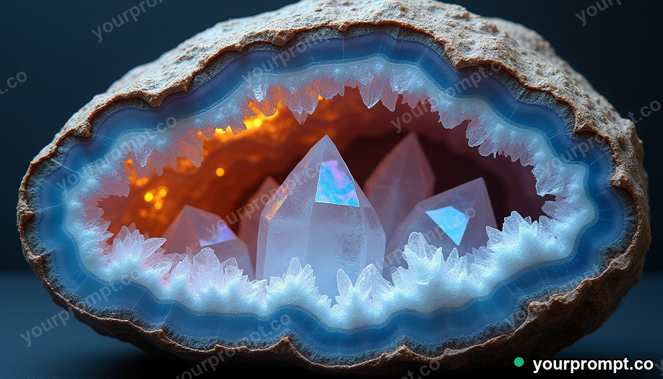 A cracked geode revealing crystal interior