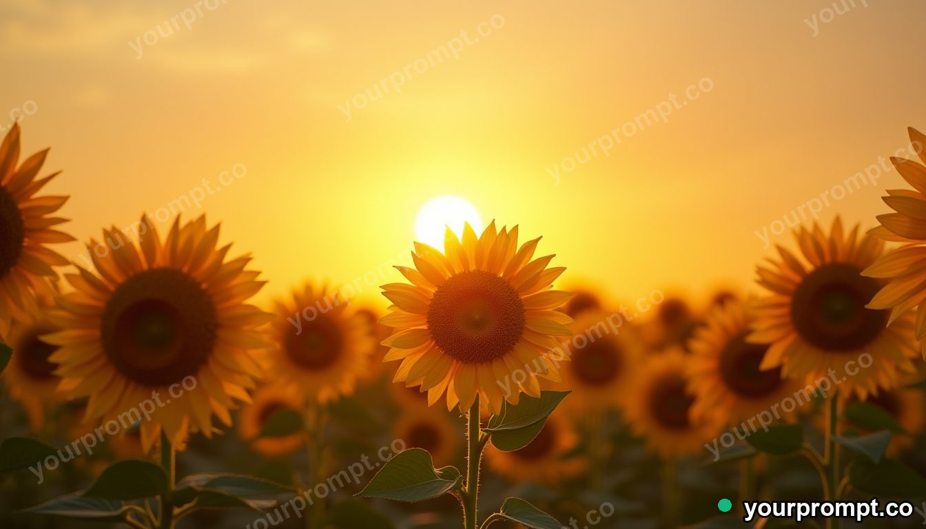 A field of giant sunflowers facing the sun