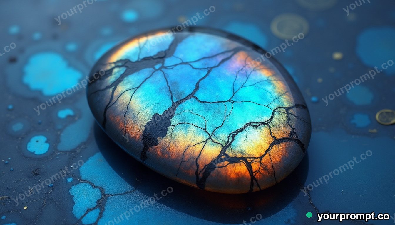 A polished labradorite flashing blue and gold