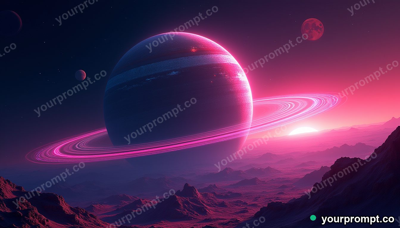 A ringed gas giant rising over an alien moon