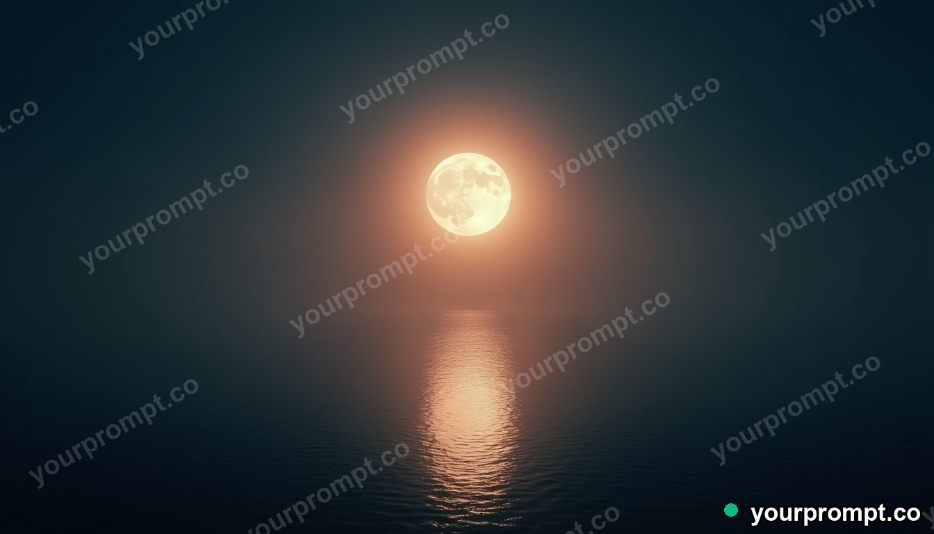 A moonrise over a calm sea with a path of light in cinematic film still style — AI-generated image from a text prompt