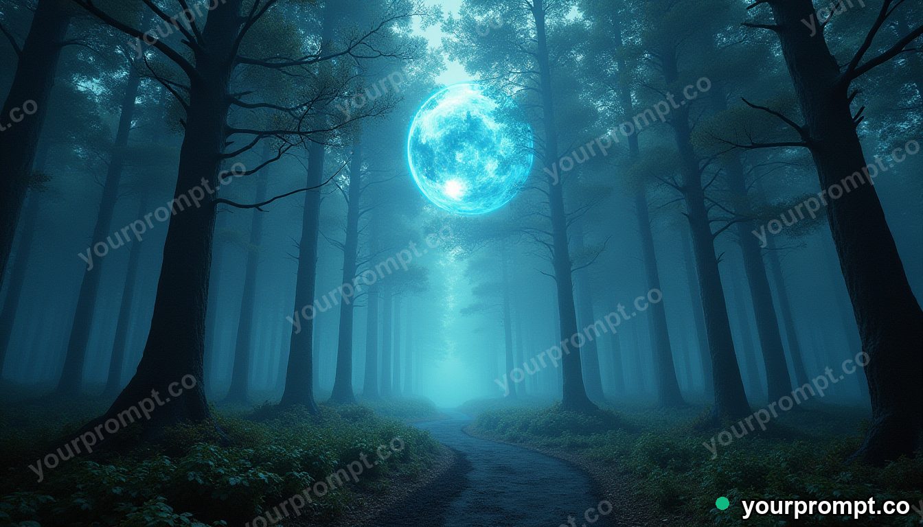 A forest where the trees grow tiny glowing planets