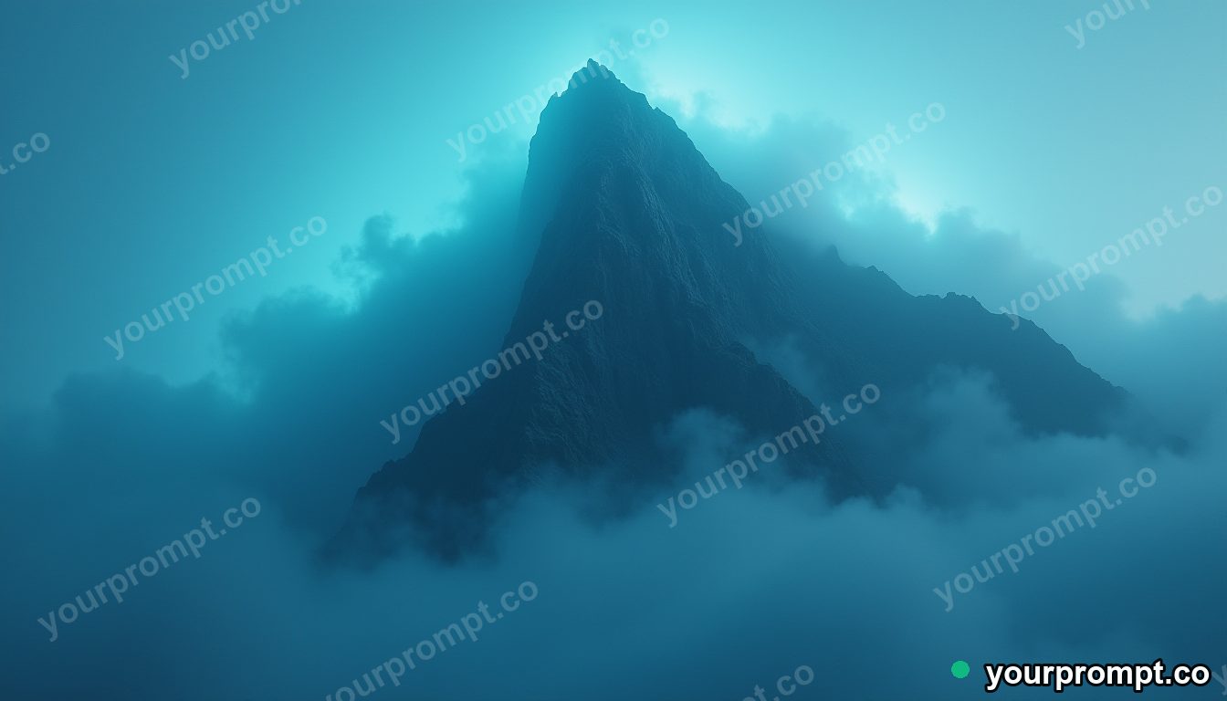 A mountain shaped like a sleeping giant wrapped in fog