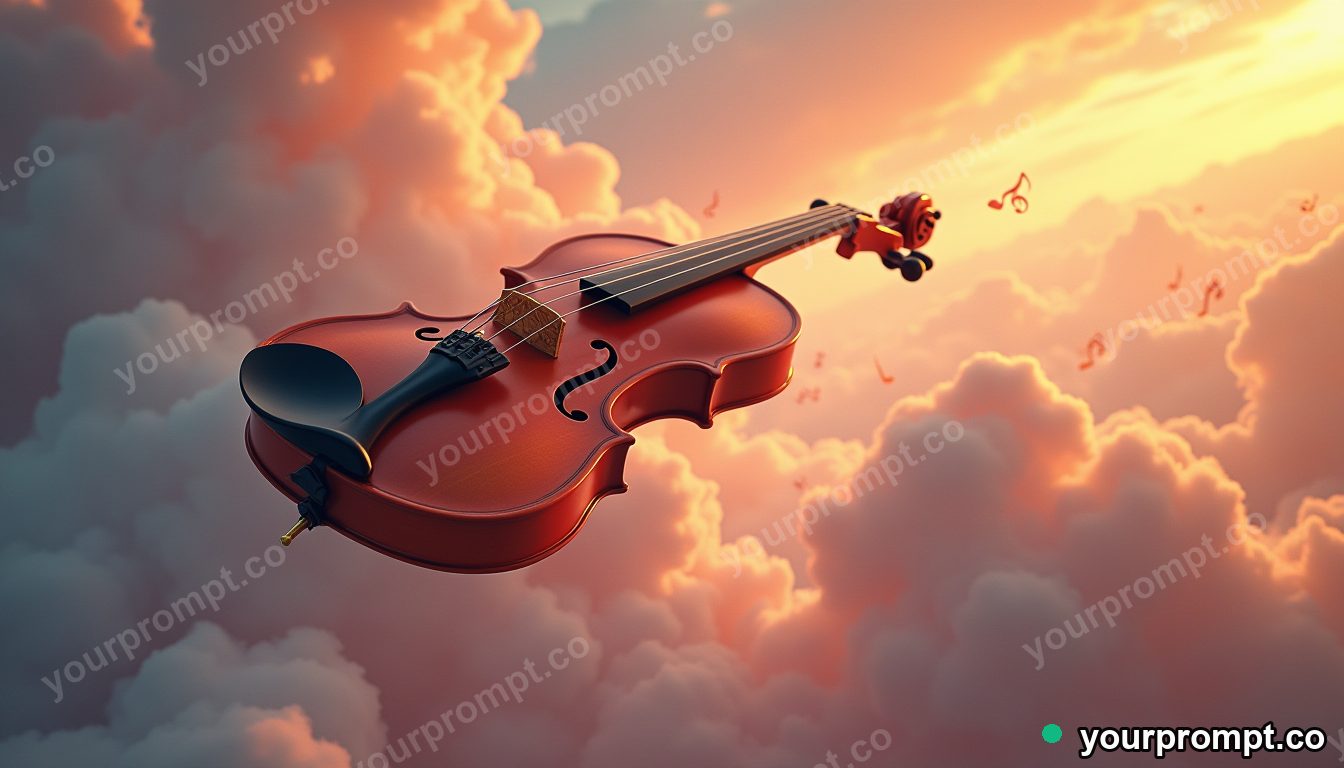 A violin floating in space leaking a trail of music notes in dreamy pastel style — AI-generated image from a text prompt