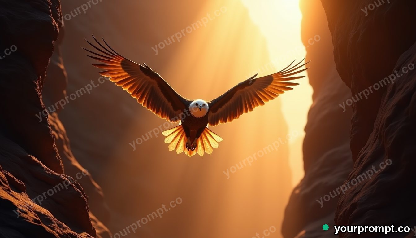 An eagle diving through a canyon shaft of light in matte concept painting style — AI-generated image from a text prompt