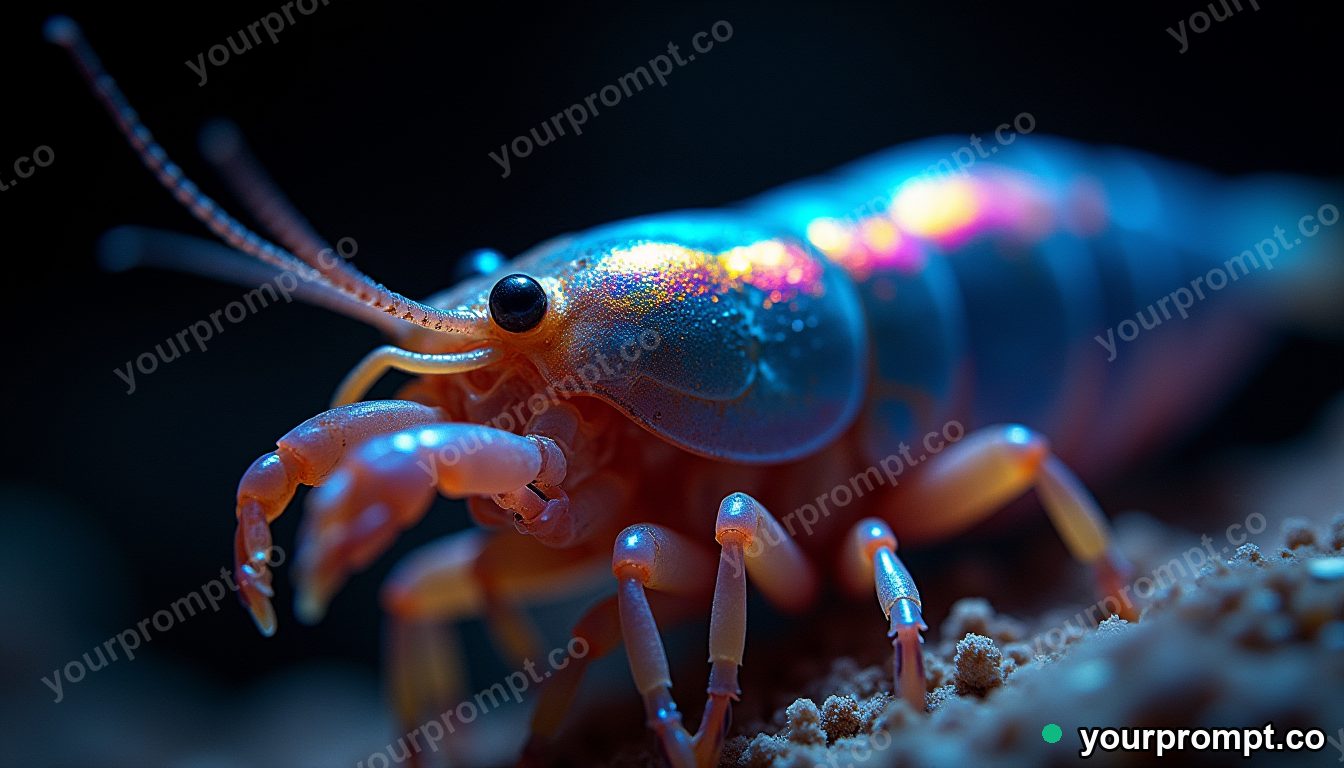 A mantis shrimp's iridescent shell under bright light