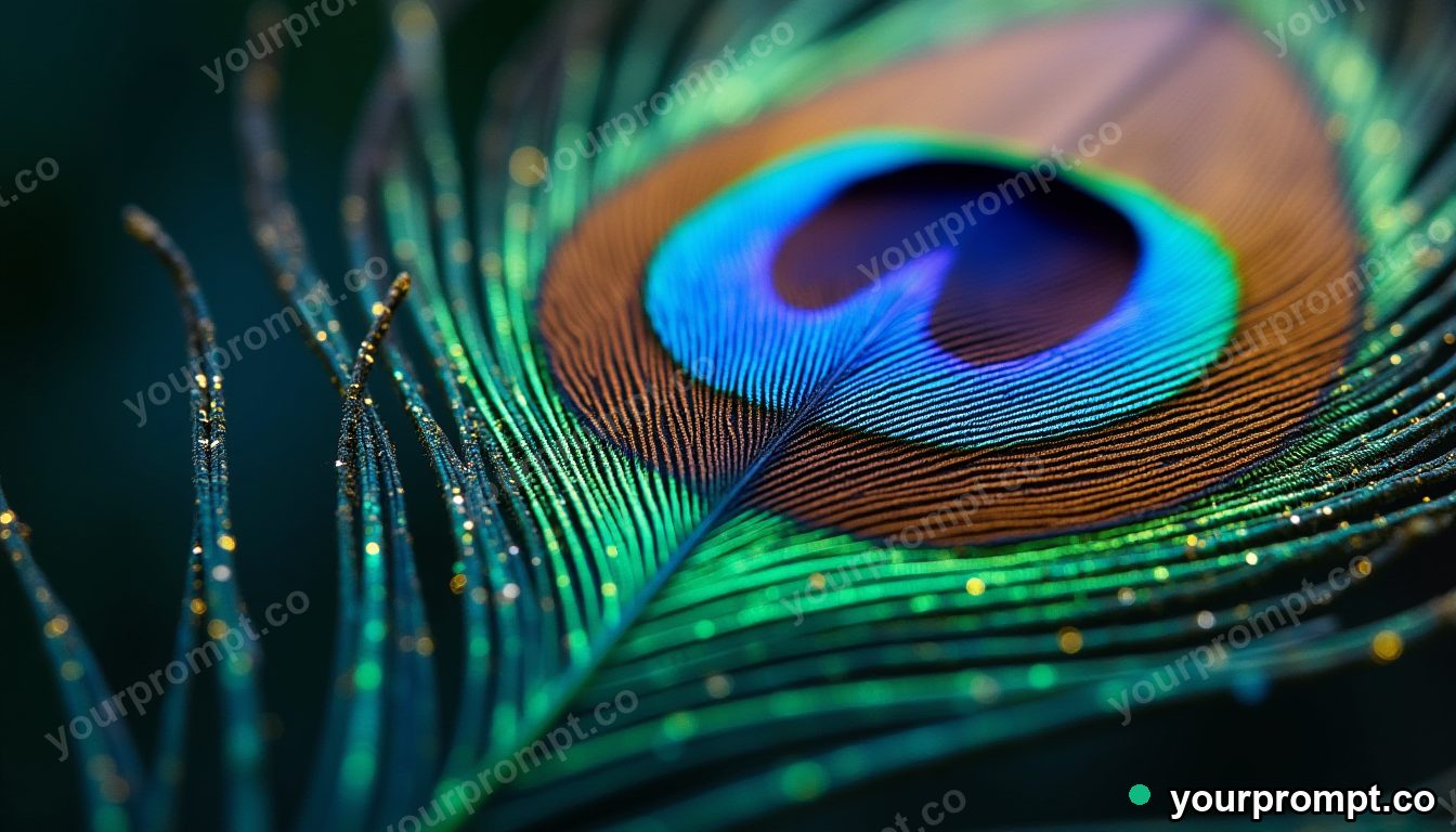 A peacock-feather barb glittering, extreme macro