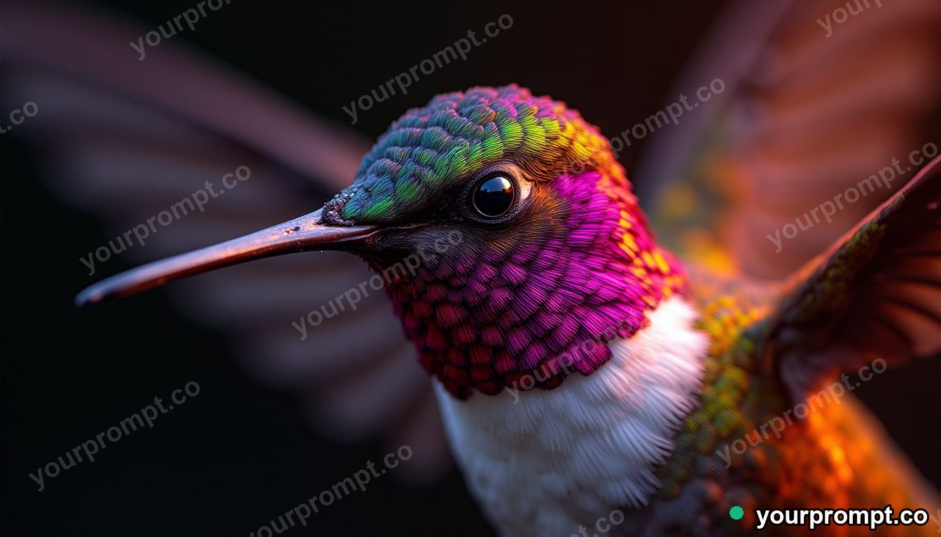 A hummingbird's gorget flashing magenta and gold
