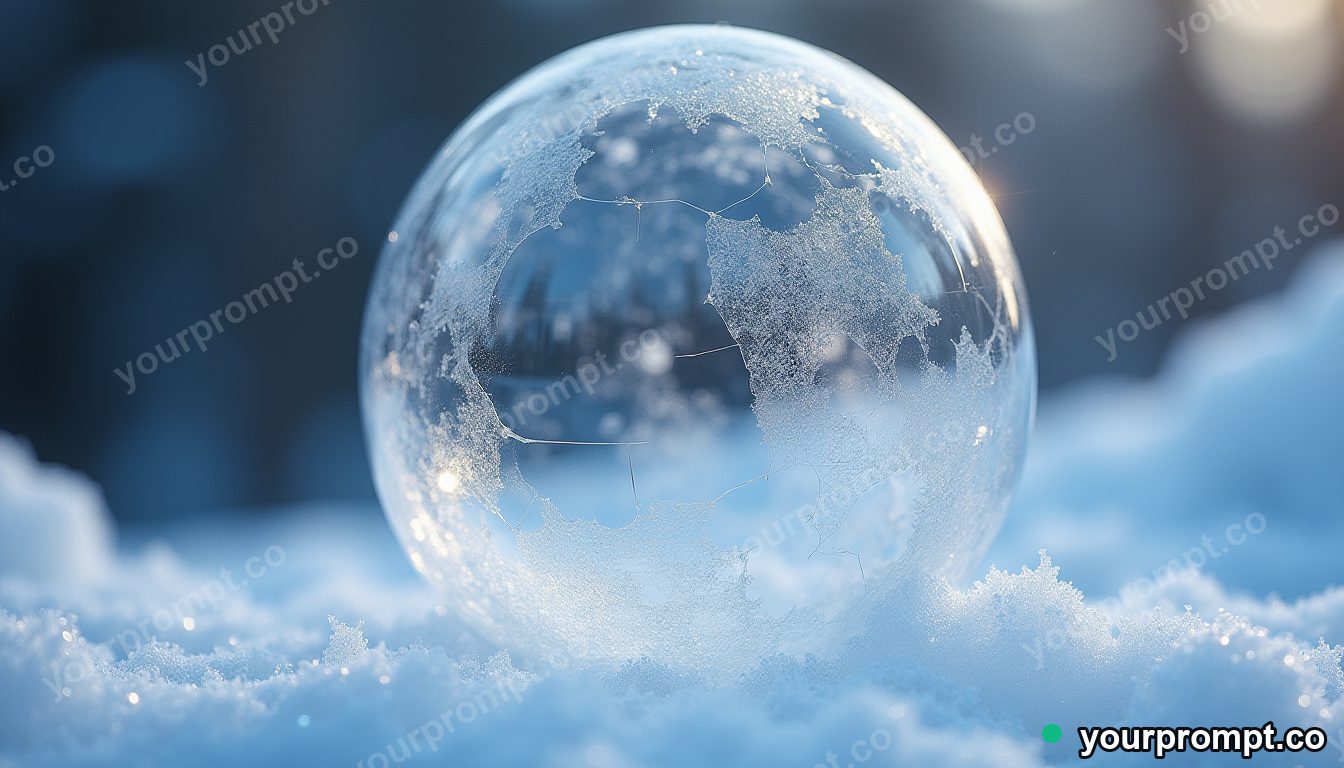 A frozen bubble cracking with prismatic fractures