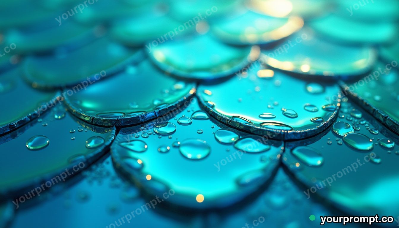 A fish-scale mosaic shimmering blue to green
