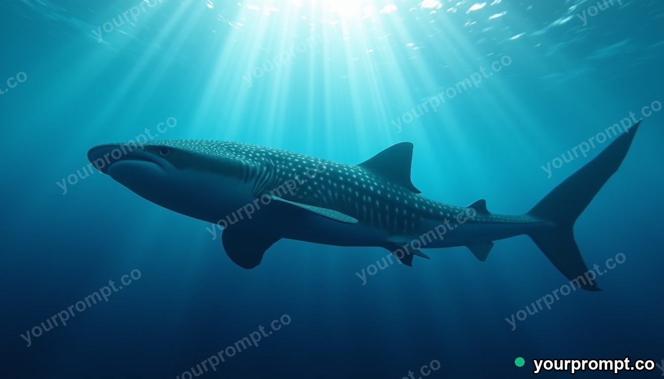 A whale shark cruising through plankton-lit blue water in matte concept painting style — AI-generated image from a text prompt