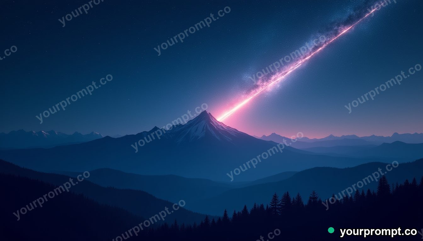 A comet arcing over a silhouetted mountain range
