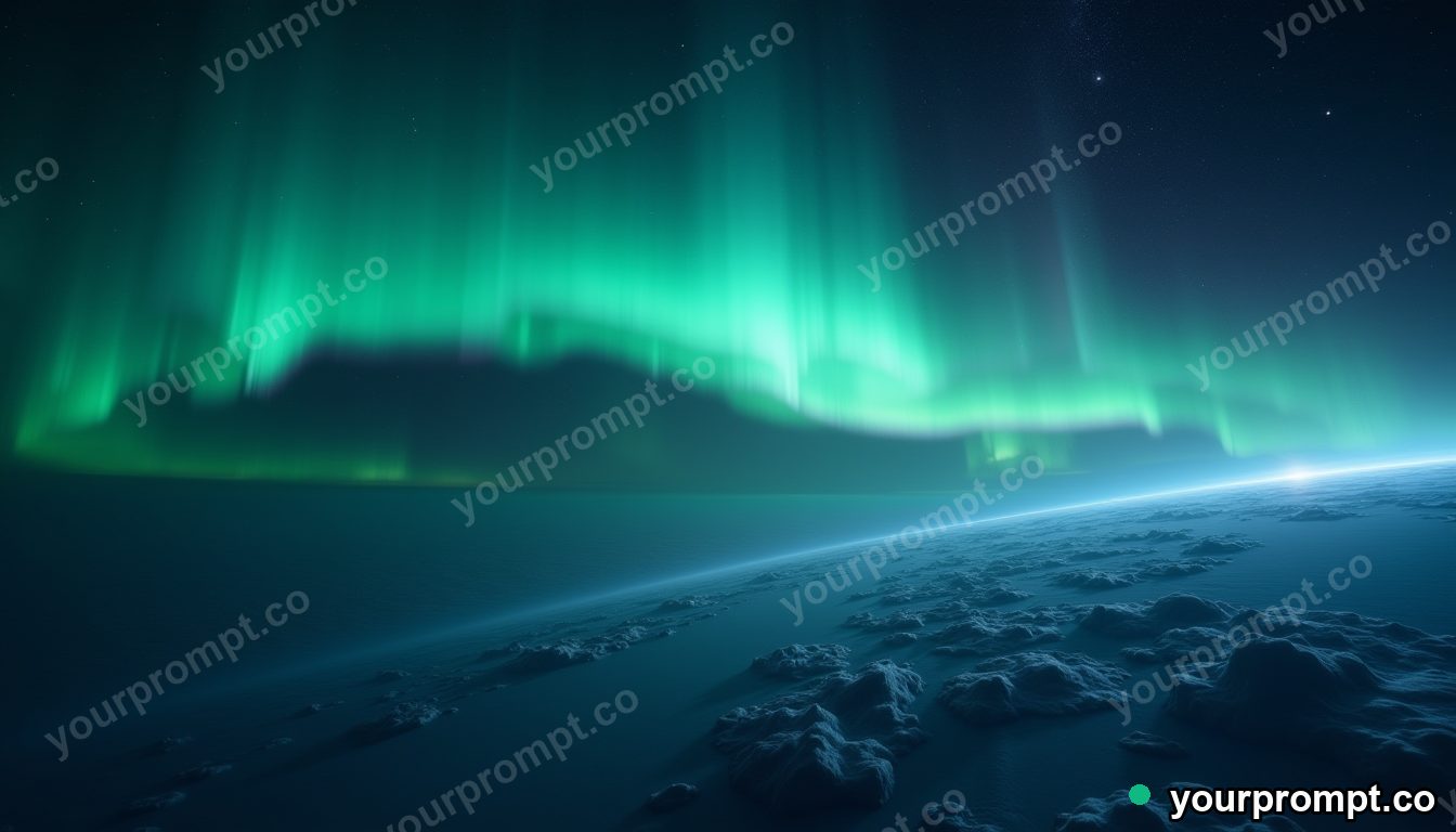 An aurora seen from orbit rippling over the night side