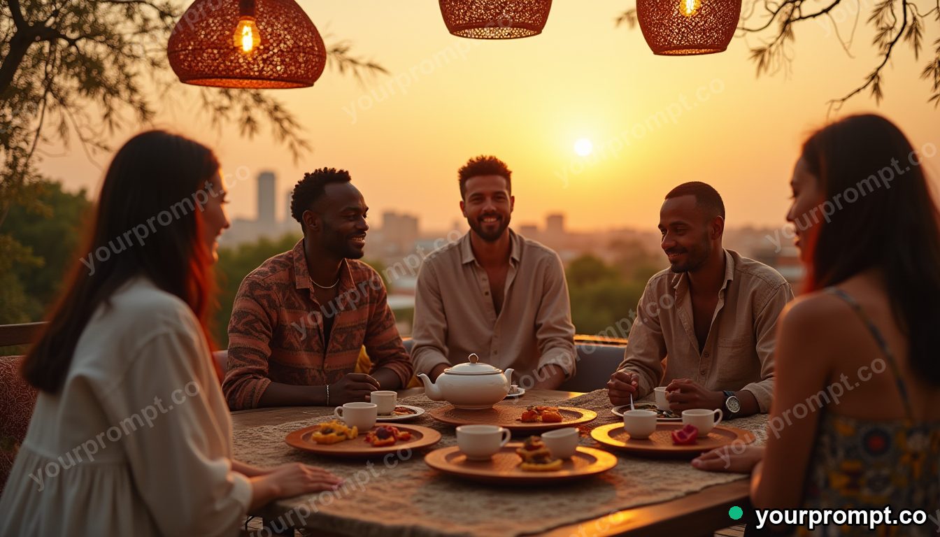 Afrohemian rooftop tea ceremony in cinematic style — AI-generated image from a text prompt