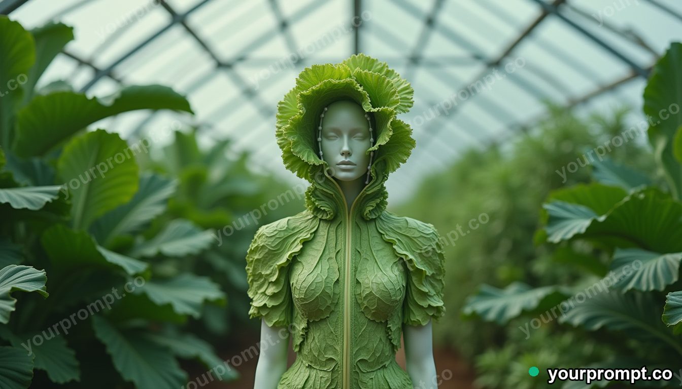 Cabbage couture fashion editorial in cinematic style — AI-generated image from a text prompt