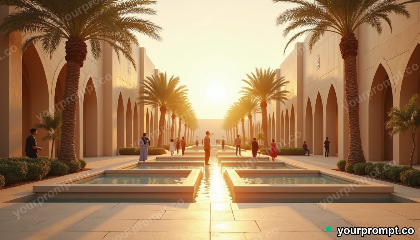 Solarpunk Kuwaiti courtyard in cinematic style — AI-generated image from a text prompt