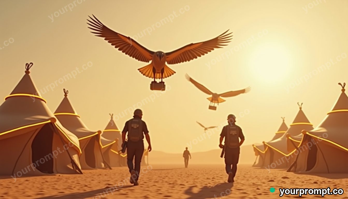 Retro-future falcon delivery station in cinematic style — AI-generated image from a text prompt