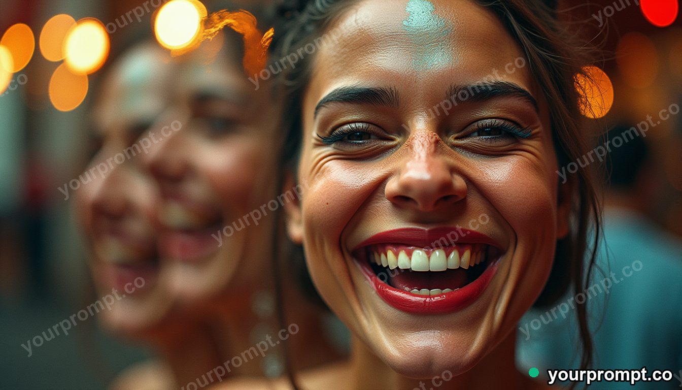 Distorted portrait of joy in cinematic style — AI-generated image from a text prompt