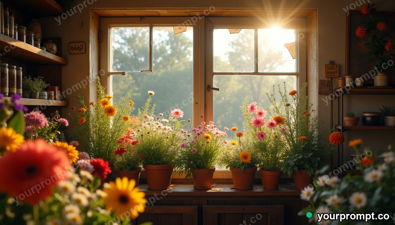 Soft apocalypse flower shop in cinematic style — AI-generated image from a text prompt
