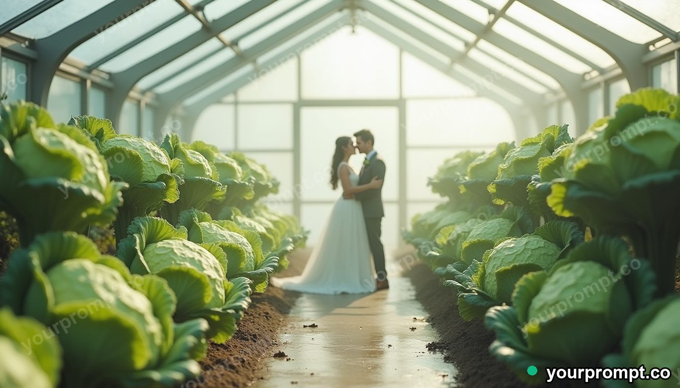 Cabbage greenhouse wedding in cinematic style — AI-generated image from a text prompt