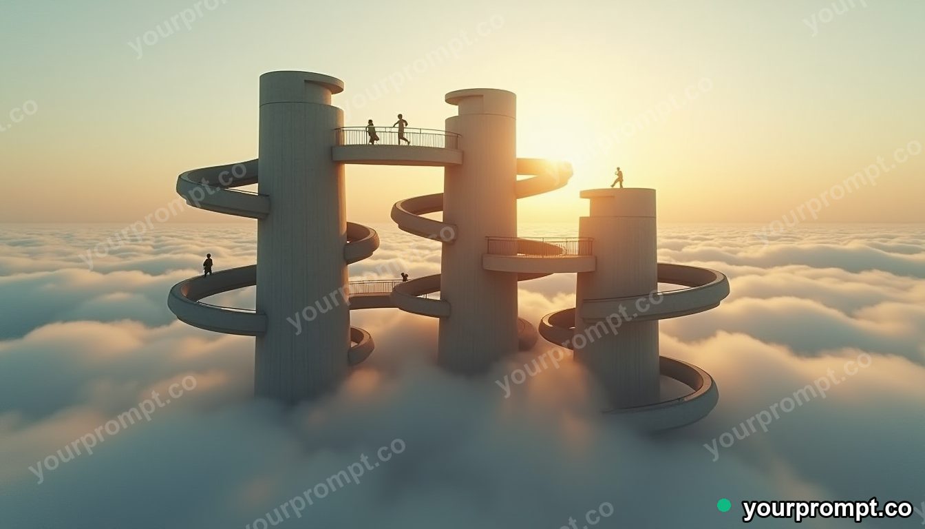 Brutalist playground in clouds in cinematic style — AI-generated image from a text prompt