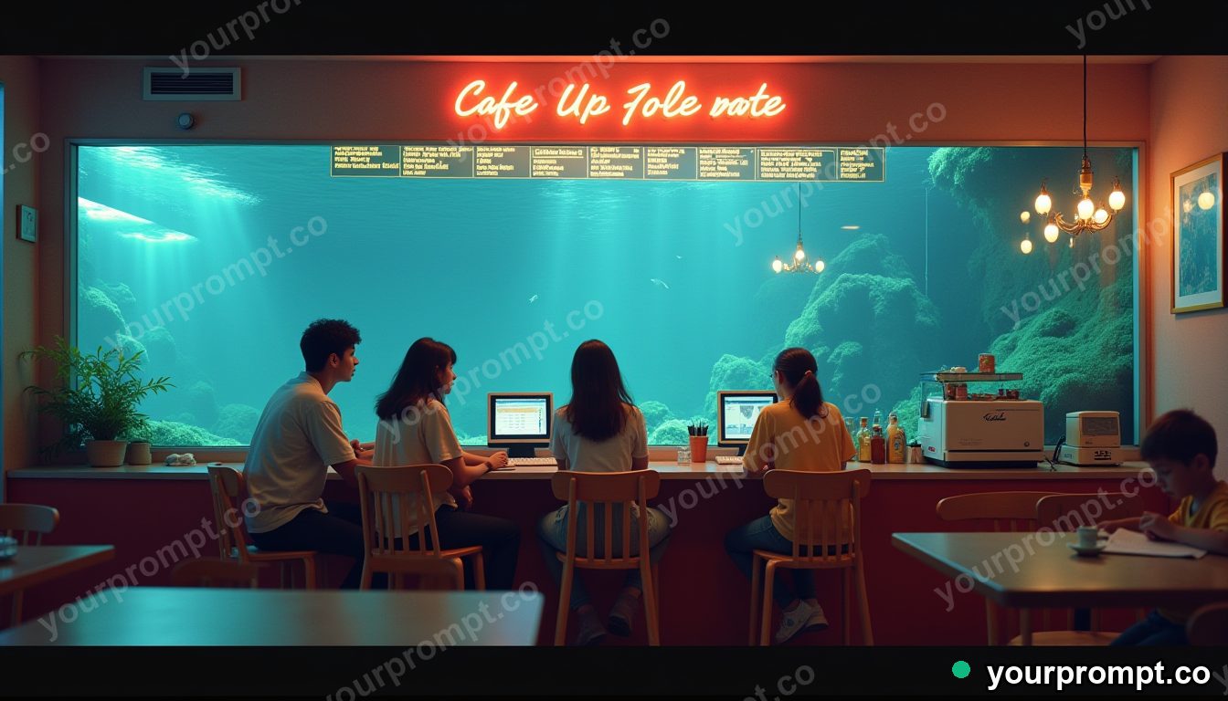 Old internet aquarium café in cinematic style — AI-generated image from a text prompt