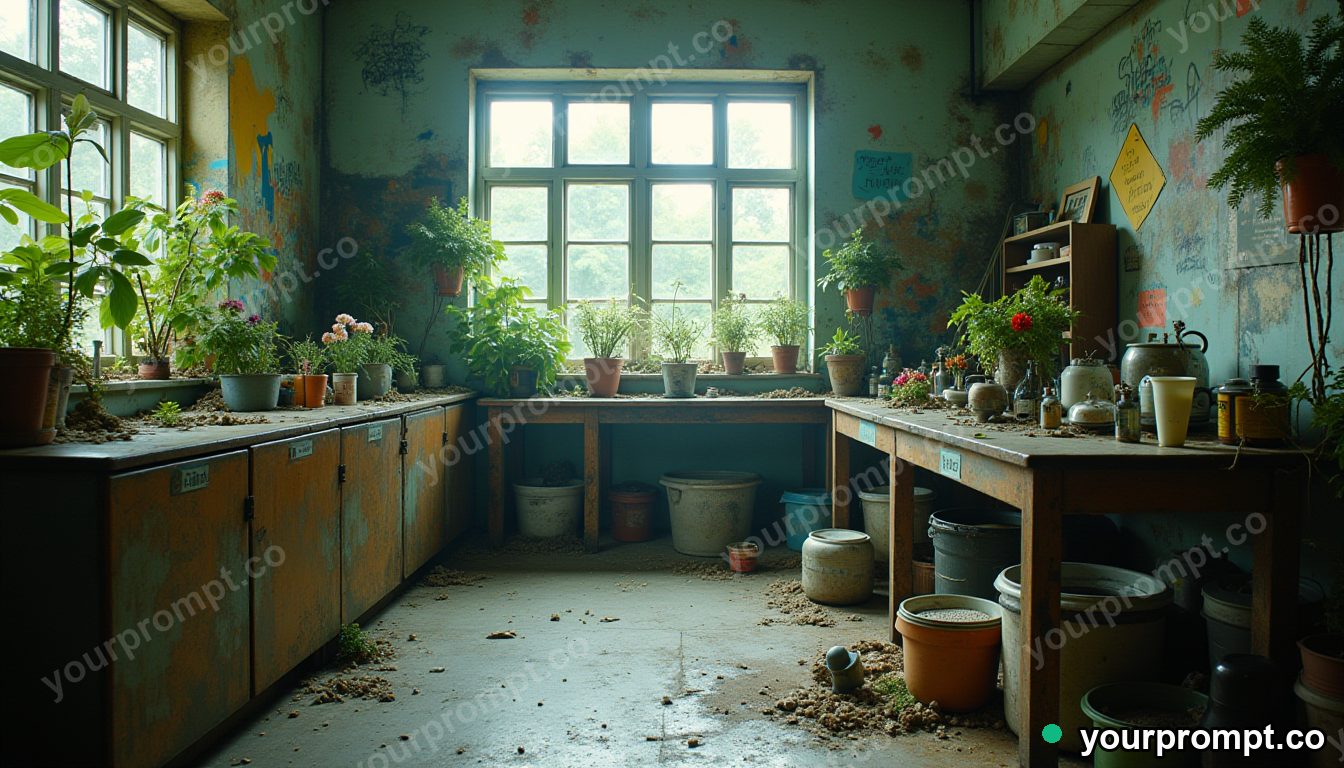 Punk grunge botanical lab in cinematic style — AI-generated image from a text prompt