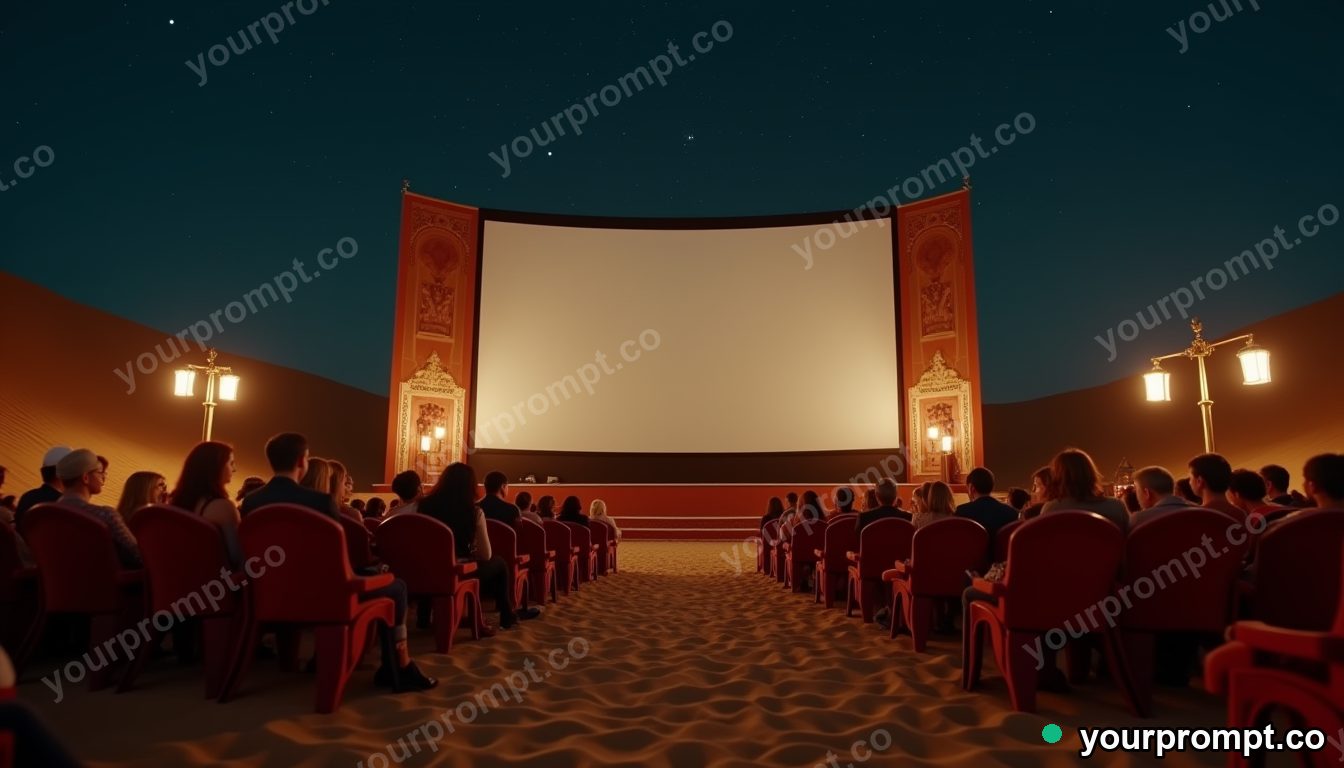Neo-Deco desert cinema in cinematic style — AI-generated image from a text prompt