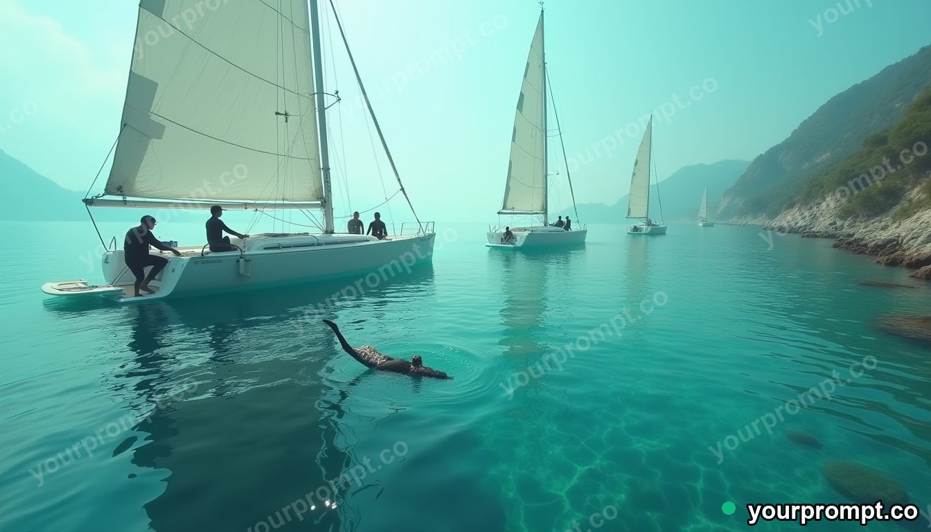 Solarpunk pearl diving school in cinematic style — AI-generated image from a text prompt