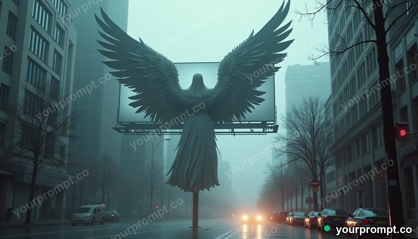Surveillance angel billboard in cinematic style — AI-generated image from a text prompt
