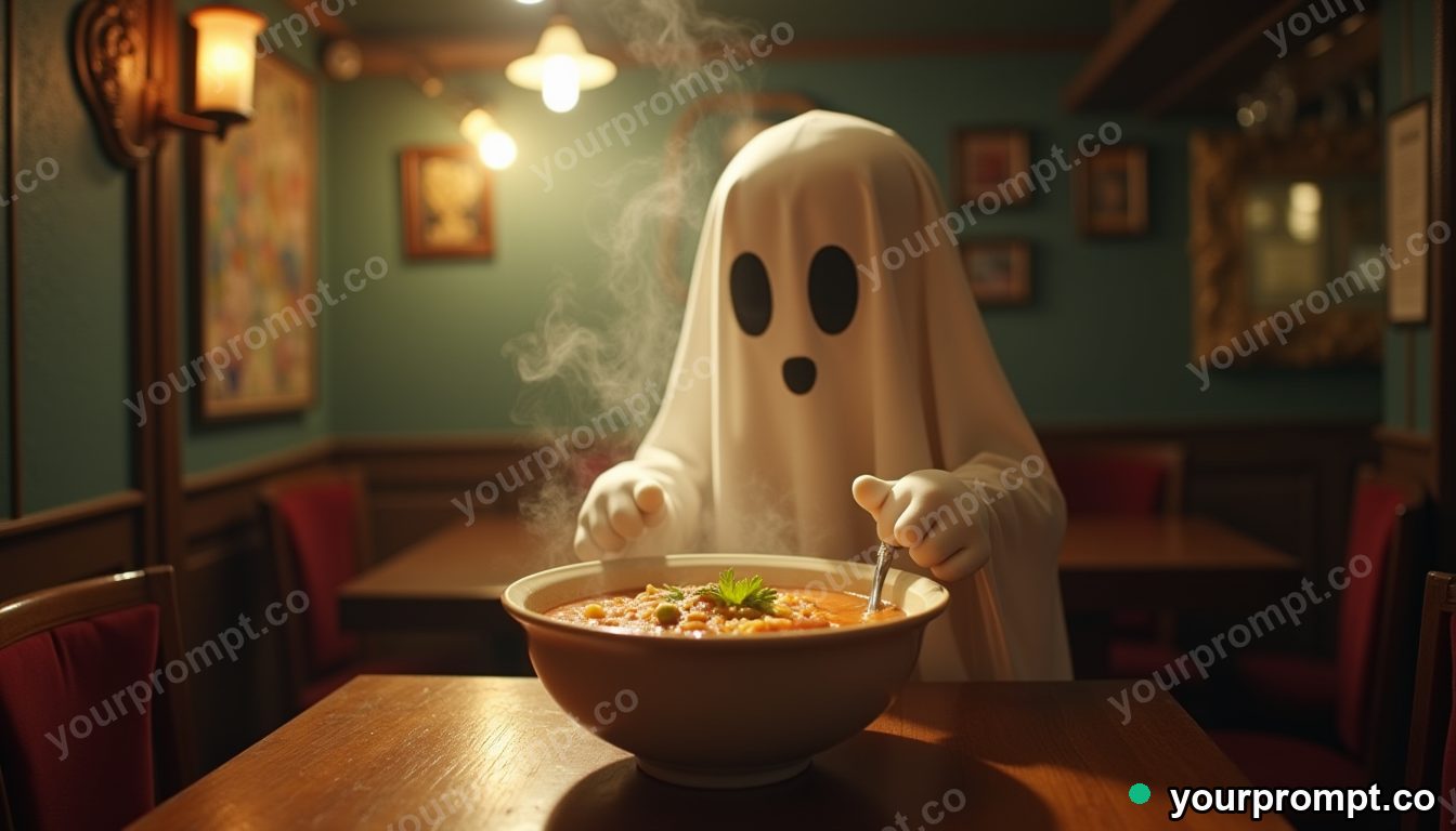 Analog ghost food blogger in cinematic style — AI-generated image from a text prompt