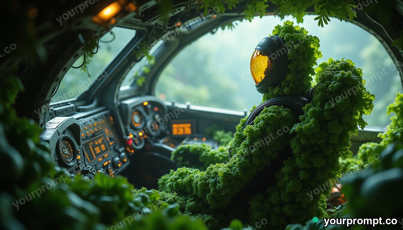Cabbage spaceship cockpit in cinematic style — AI-generated image from a text prompt