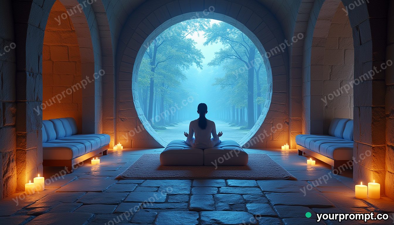 Future-medieval therapy room in cinematic style — AI-generated image from a text prompt
